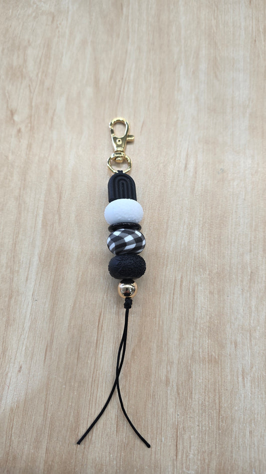 Hanging Beaded Keyring- Black Rainbow