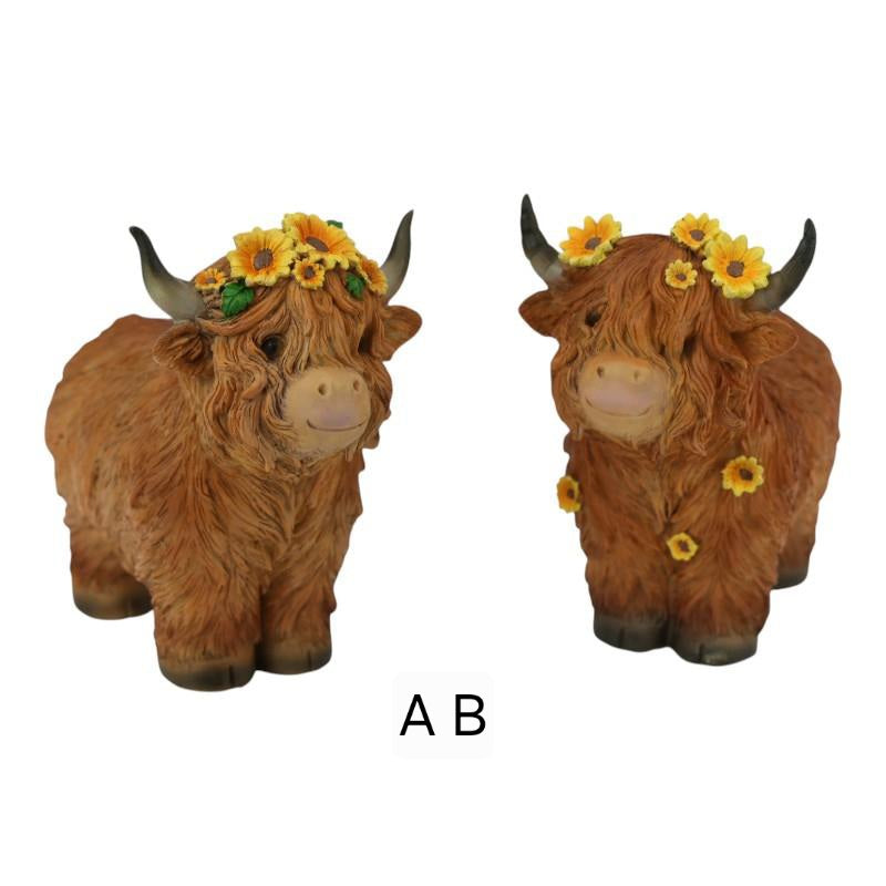 Highland Cow with Sunflowers