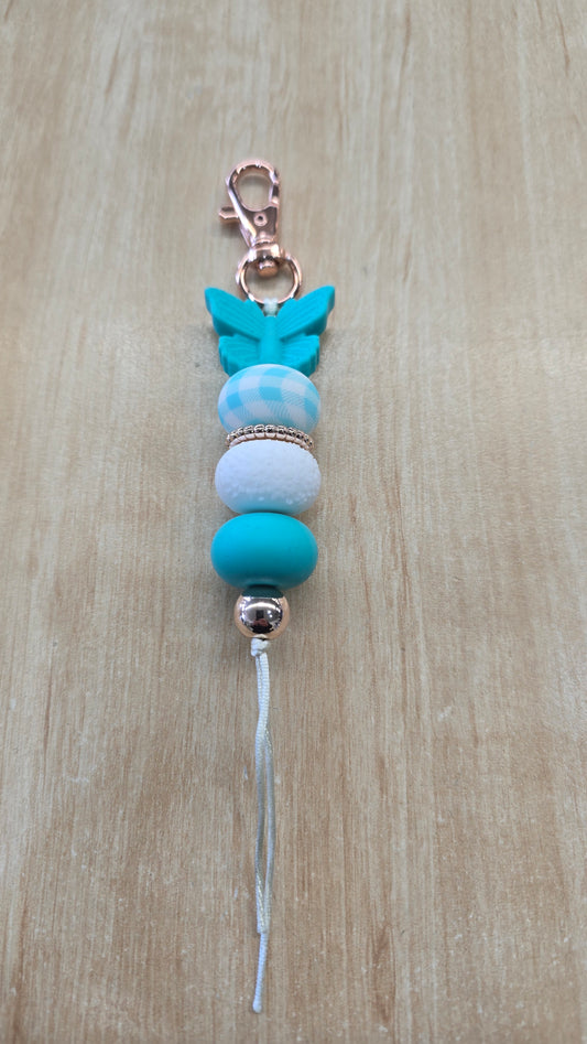 Hanging Beaded Keyring- Teal Butterfly
