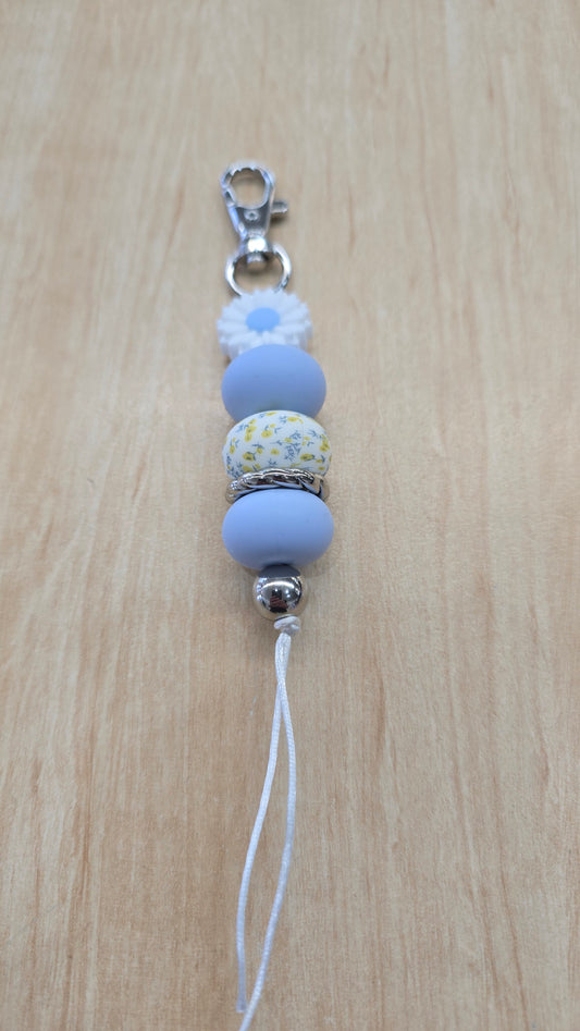 Hanging Beaded Keyring- Blue Daisy