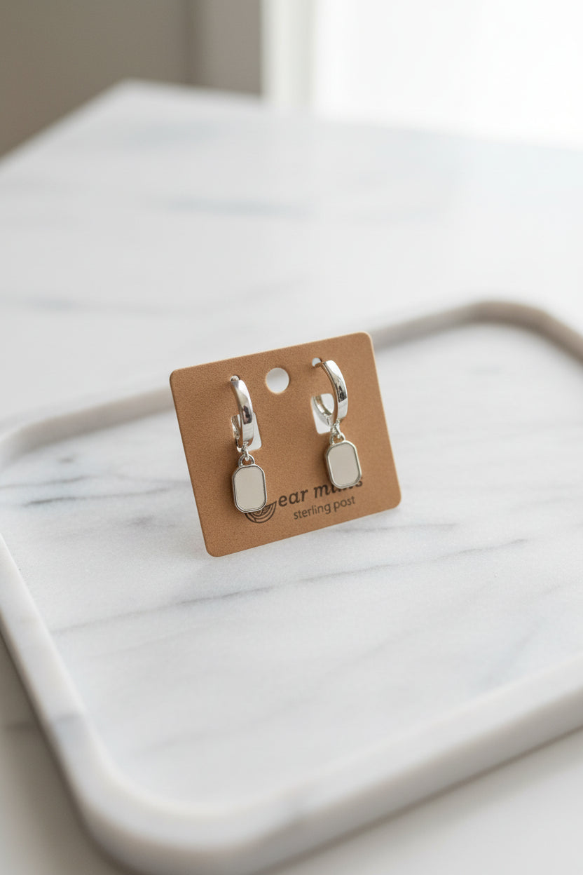 White Enamel Rectangle Earrings