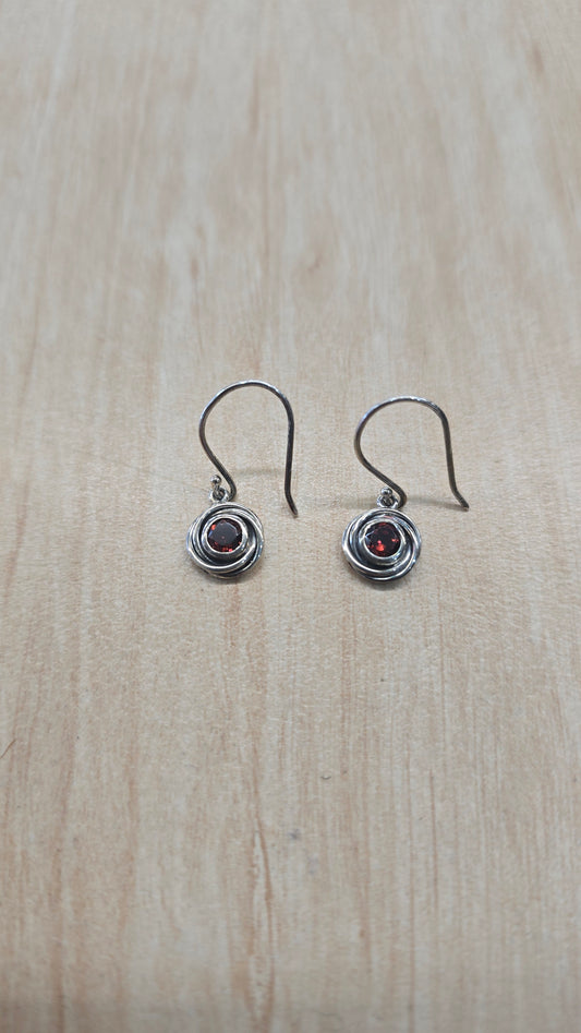 Circle Earrings- Garnet