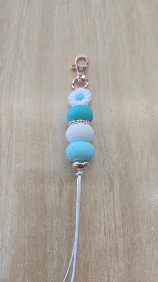 Hanging Beaded Keyring-Aqua Daisy