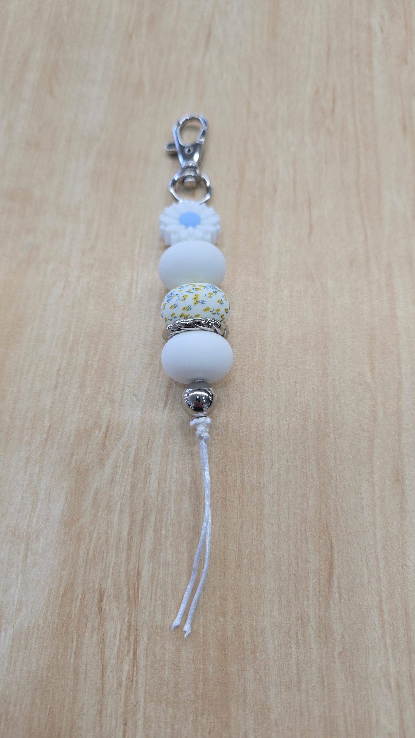 Hanging Beaded Keyring- Almost All White