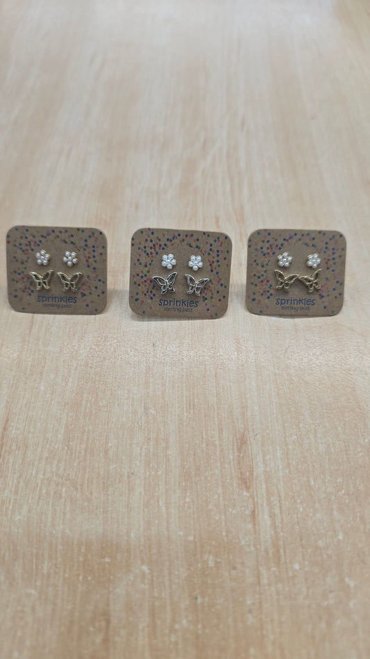 Earrings Butterfly and Pearl Flower Set