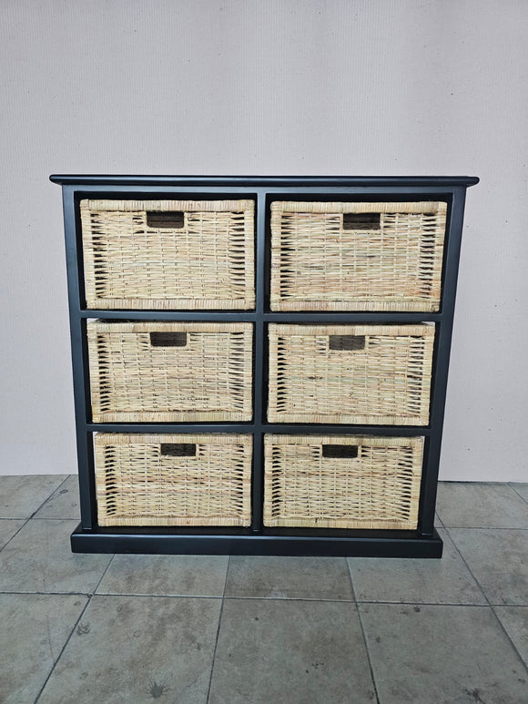 Rattan Storage Unit 6 Drawer Vertical- Black