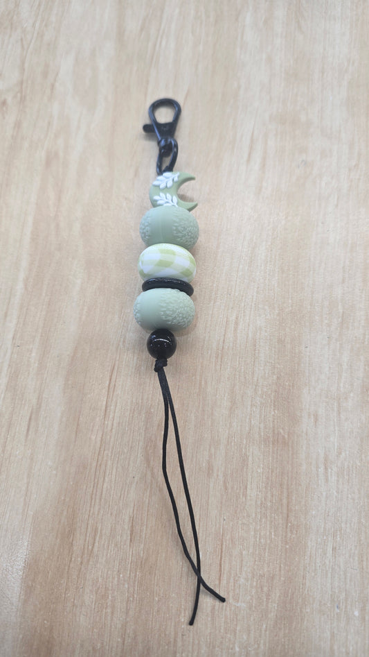 Hanging Beaded Keyring- Green Moon