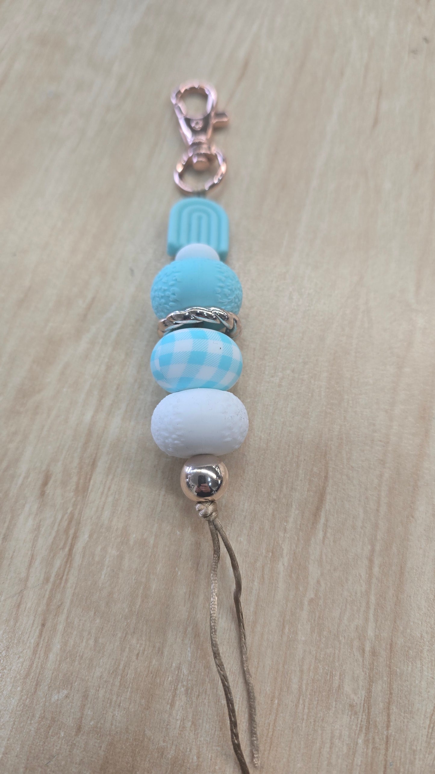 Hanging Beaded Keyring Rainbow and Gingham