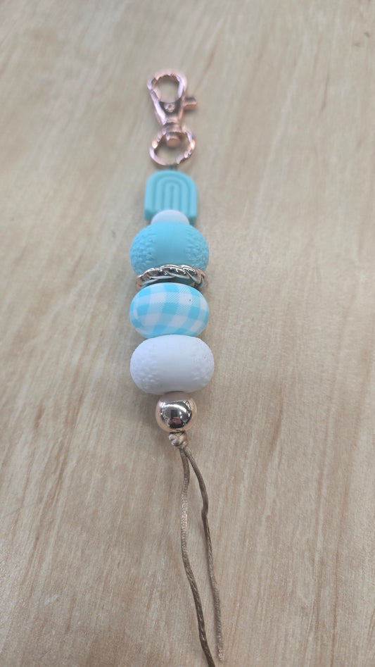 Hanging Beaded Keyring Rainbow and Gingham