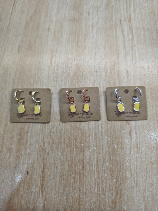 Earrings Rectangular Enamel Huggie-Lemon