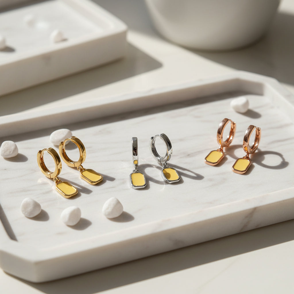 Yellow Enamel Rectangle Earrings