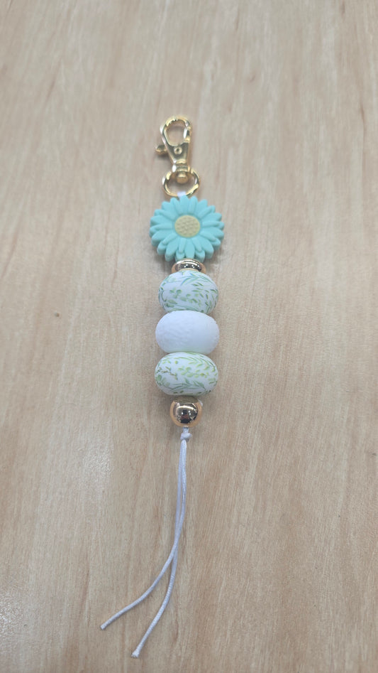 Beaded Handing Keyring-Mint Daisy