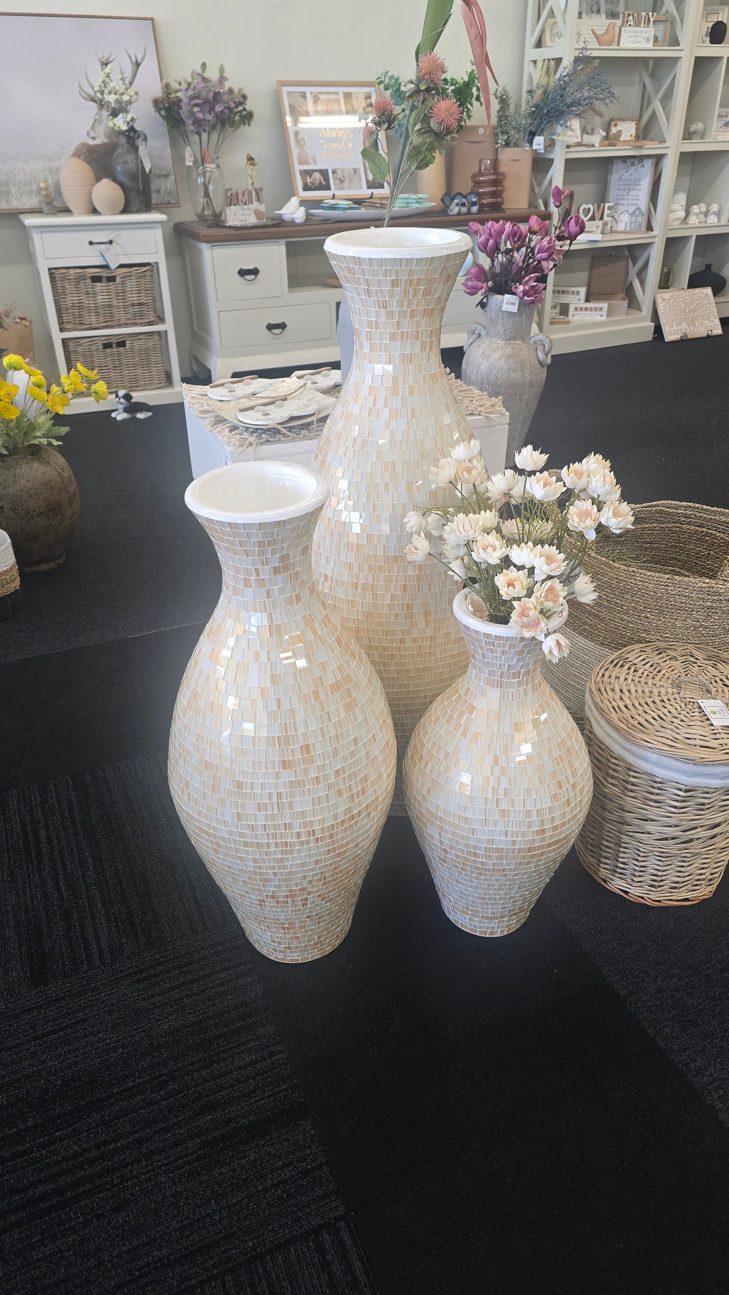 Mosaic Vase-Cream