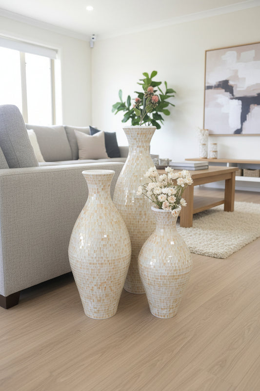 Mosaic Vase-Cream