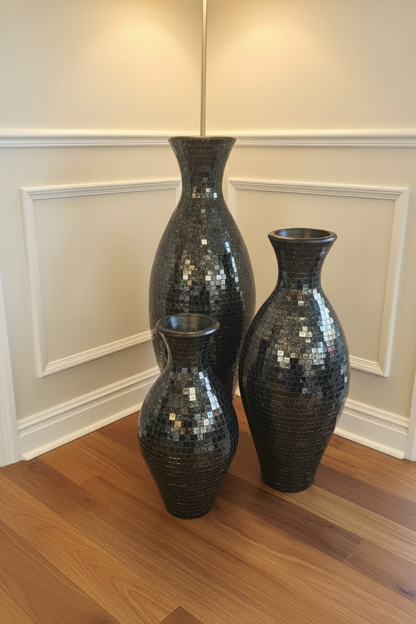 Mosaic Floor Vase- Black