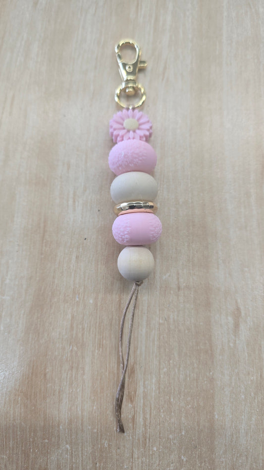 Hanging Beaded Keyring-Pink Daisy