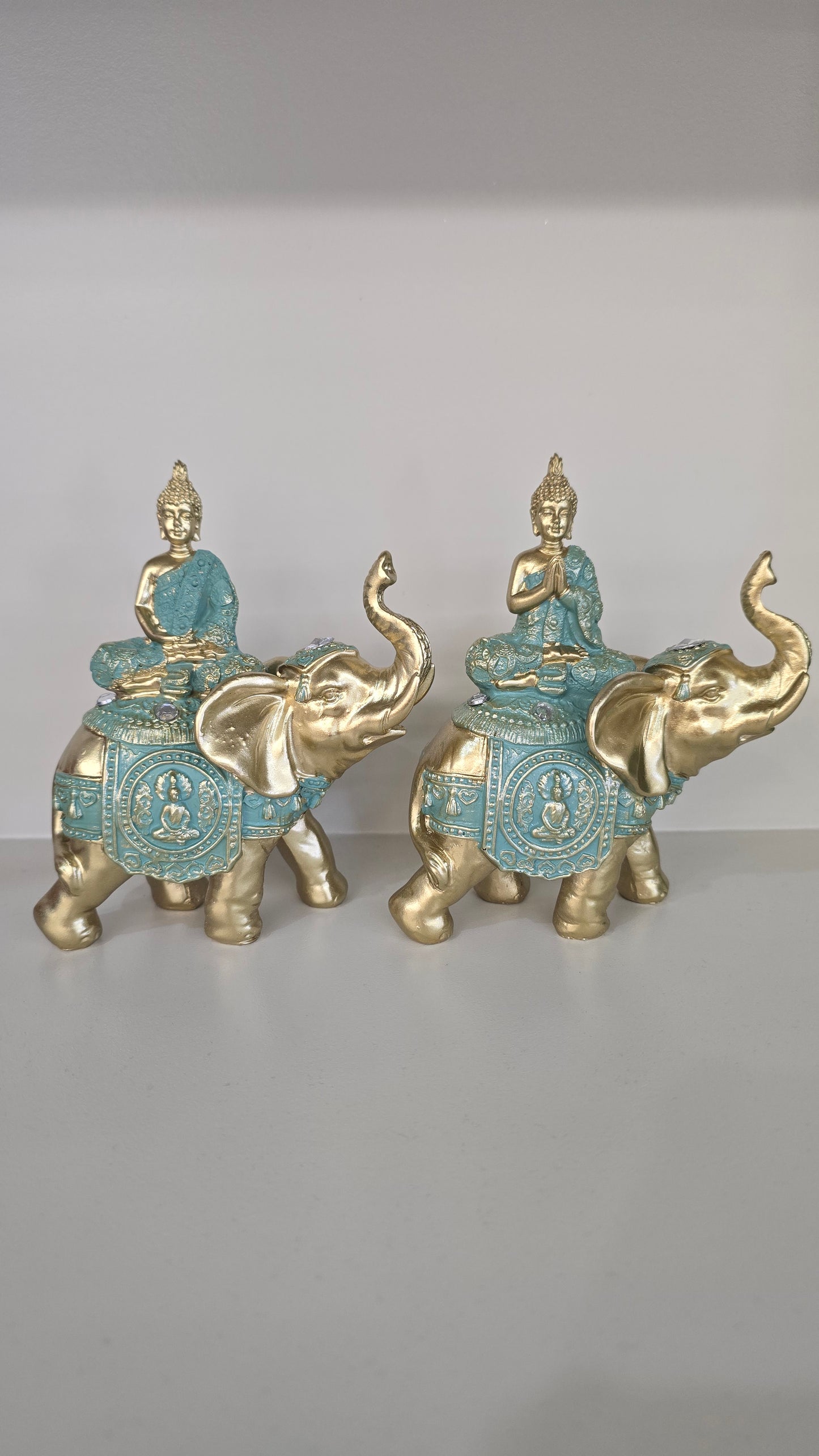 Buddha Riding Elephant-Aqua/Gold