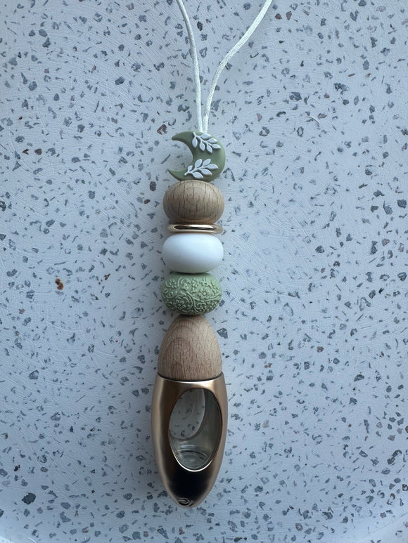 Beaded Hanging Diffuser Green Crescent- Rose Gold