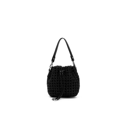 Mindy Woven Bucket Bag-Black