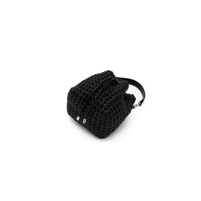 Mindy Woven Bucket Bag-Black