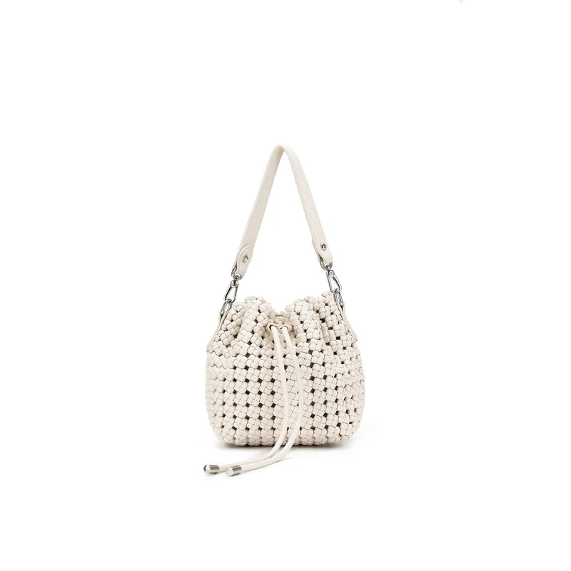 Mindy Woven Bucket Bag- White