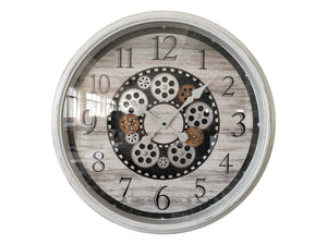 White Clock With Moving Cogs