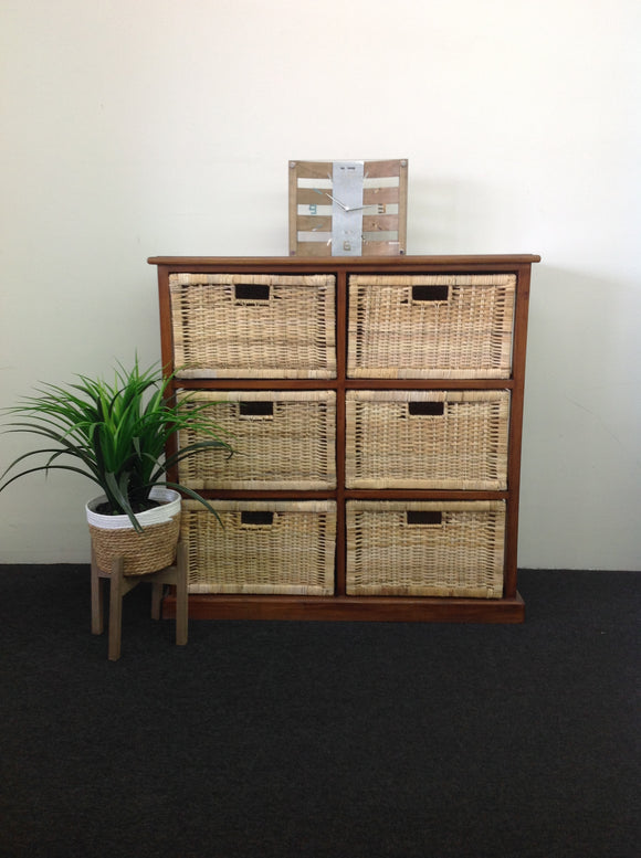 Rattan Storage Unit 6 Drawer Vertical