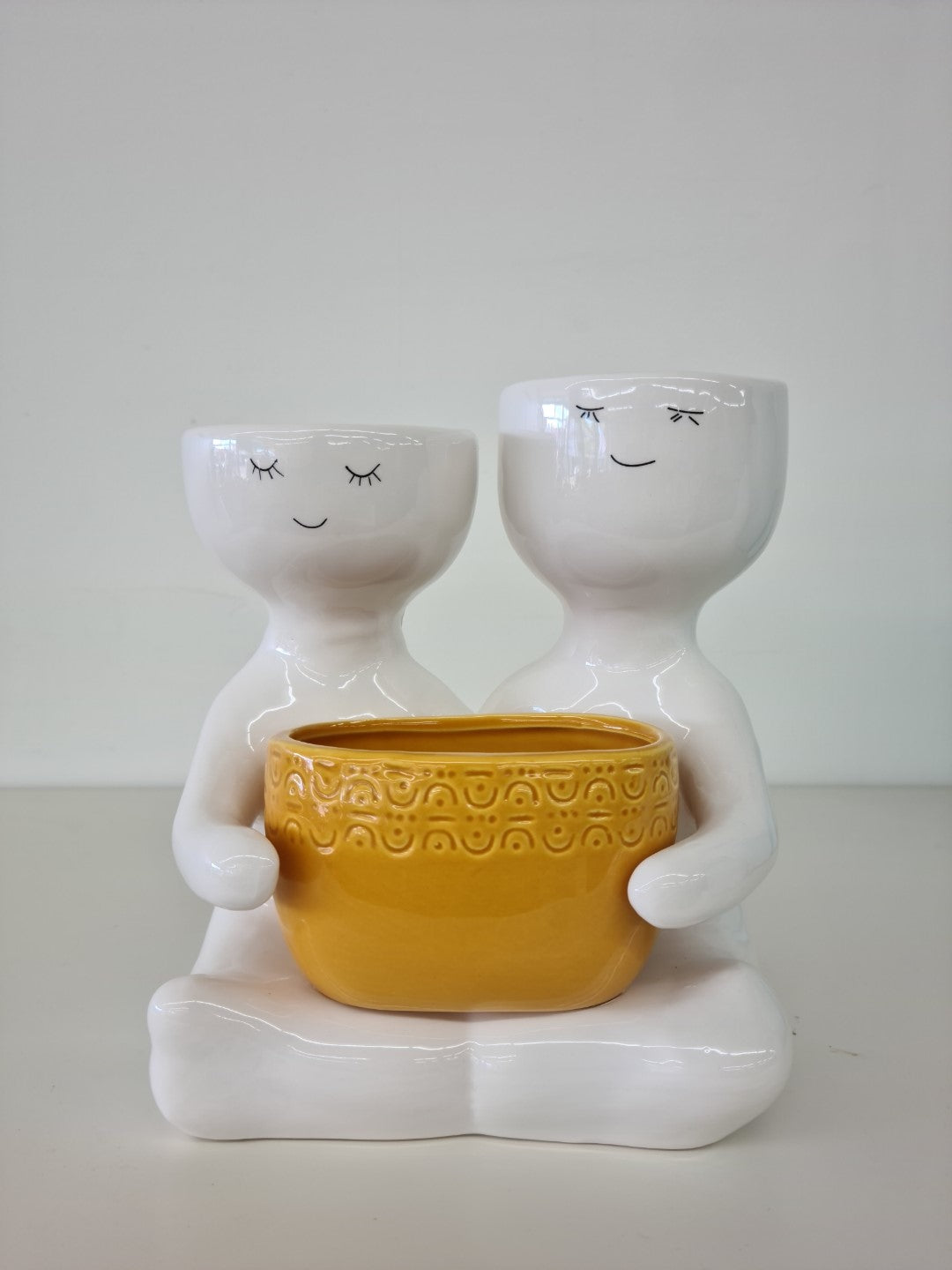 Friends Holding Pot Planter-Mustard